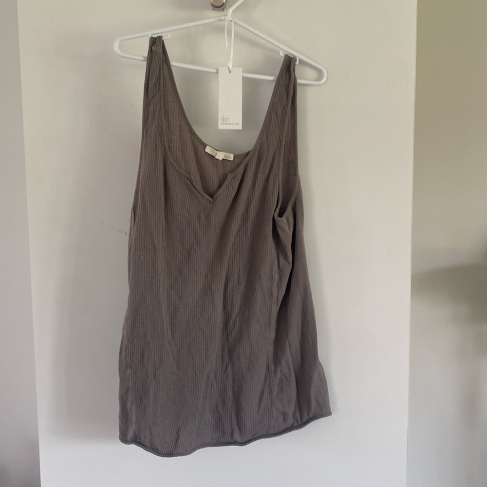 SKIN waffle rib Henley tank grey M